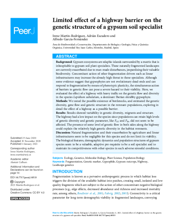 (PDF) Limited effect of a highway barrier on the genetic structure of a ...