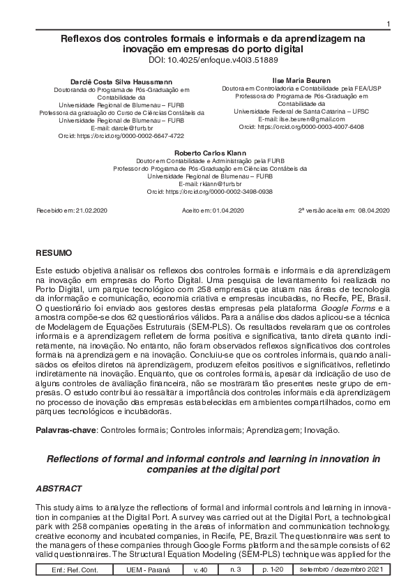 (PDF) Reflexos dos controles formais e informais e da aprendizagem na ...