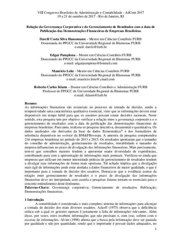 (PDF) Relação da Governança Corporativa e do Gerenciamento de ...