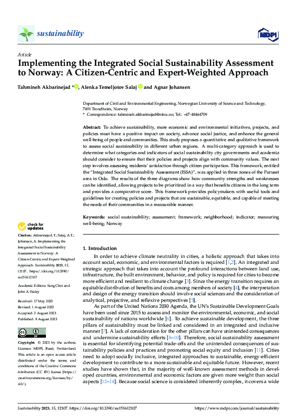 (PDF) Implementing the Integrated Social Sustainability Assessment to ...