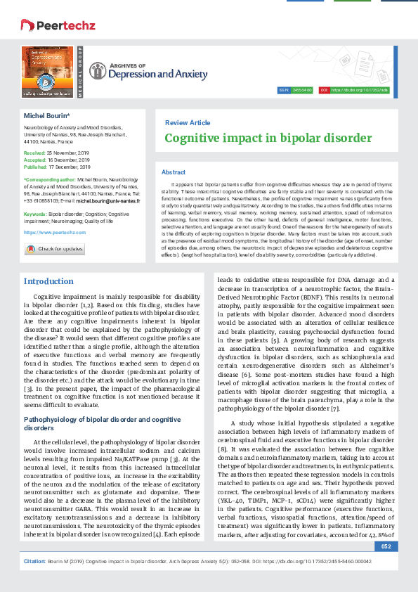 (PDF) Cognitive impact in bipolar disorder