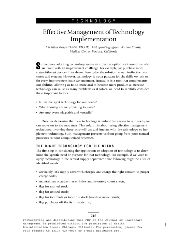 (PDF) Effective Management of Technology Implementation