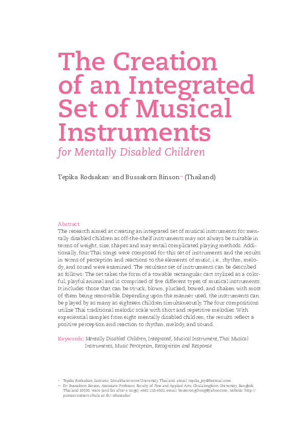 (PDF) The Creation of an Integrated Set of Musical Instruments for ...
