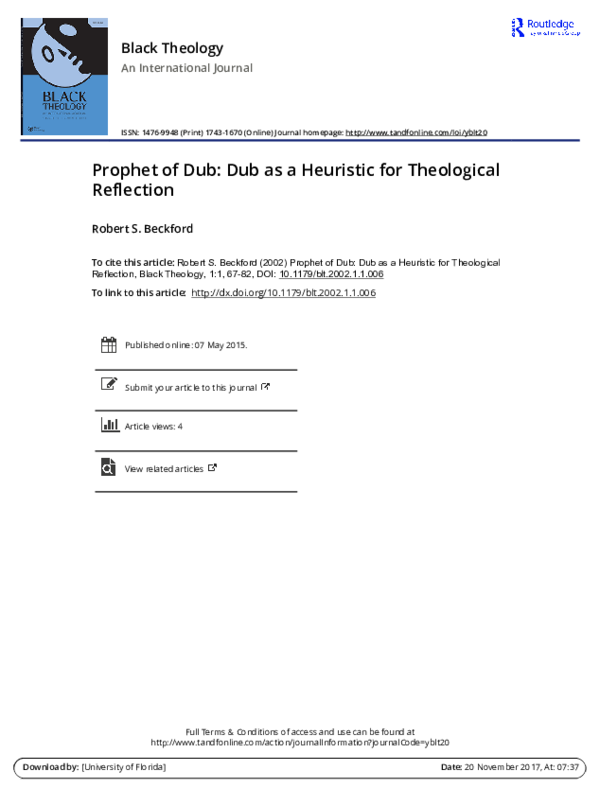 (PDF) Prophet of Dub: Dub as a heuristic for Theological Reflection