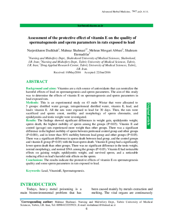 (PDF) Assessment of the protective effect of vitamin E on the quality ...