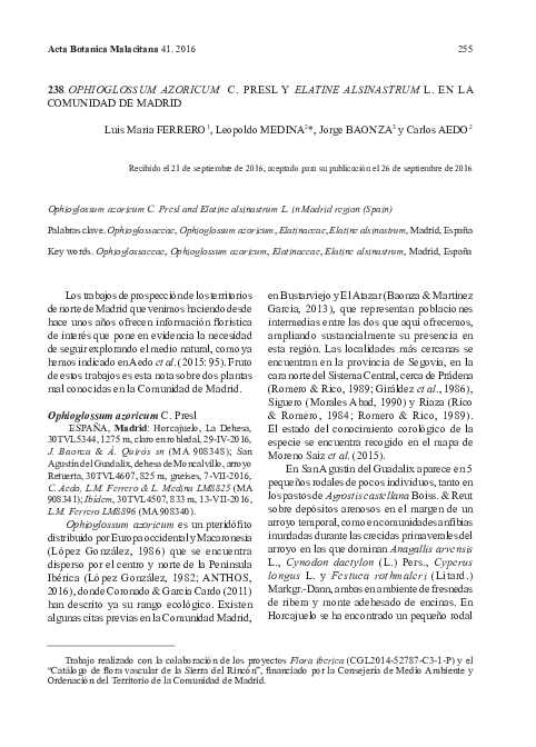 (PDF) Ophioglossum azoricum C. Presl y Elatine alsinastrum L. en la ...