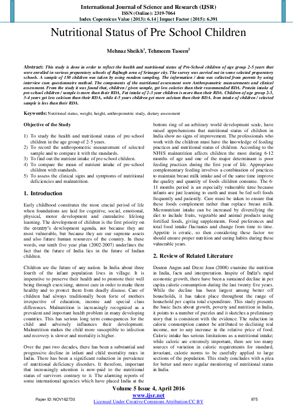 (PDF) Nutritional Status of Pre School Children