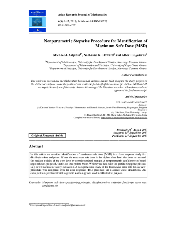  pdf nonparametric stepwise procedure for identification of maximum