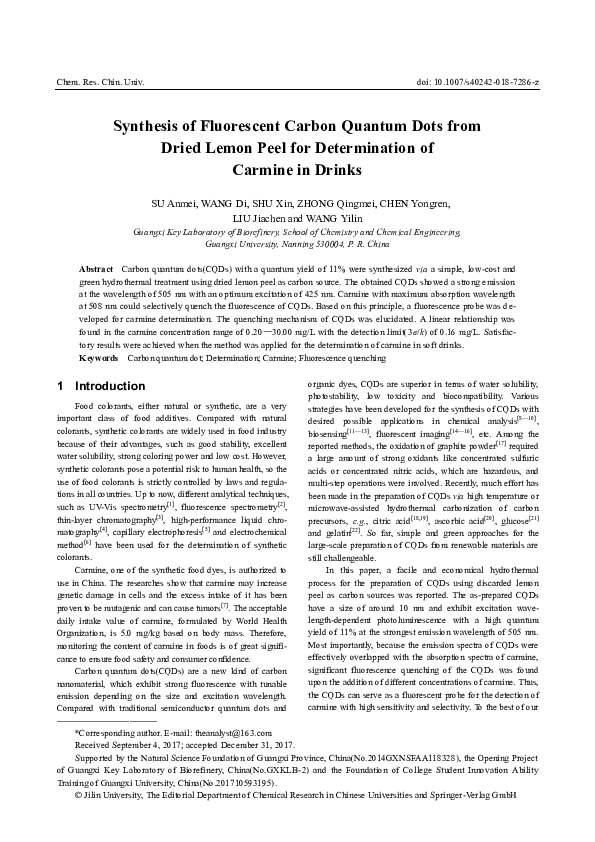 (PDF) Synthesis of fluorescent carbon quantum dots from Jatropha fruits ...