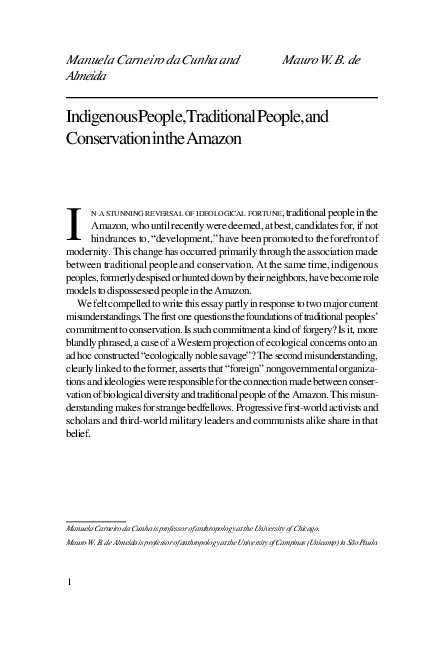 (PDF) Indigenous People, Traditional People, And Conservation In The Amazon