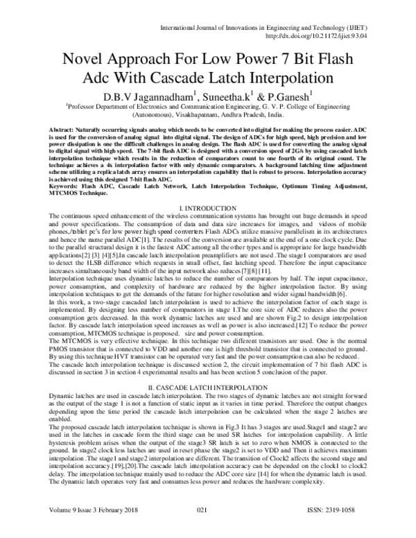 (PDF) Novel Approach For Low Power 7 Bit Flash Adc With Cascade Latch ...