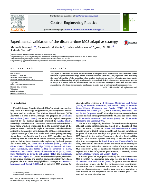 (PDF) Experimental validation of the discrete-time MCS adaptive strategy