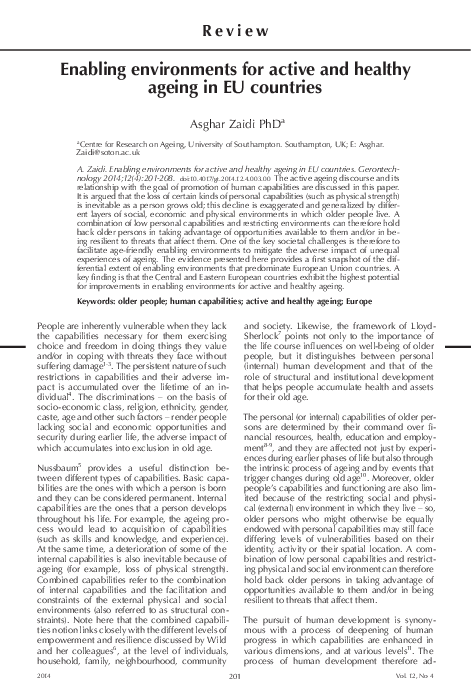 (PDF) Enabling environments for active and healthy ageing in EU countries