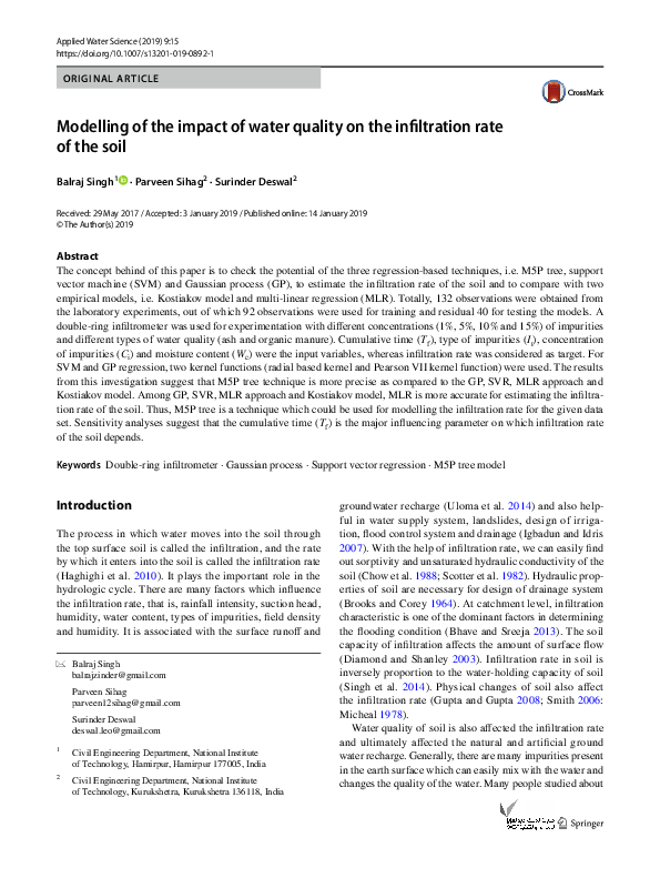 (PDF) Modelling of the impact of water quality on the infiltration rate ...