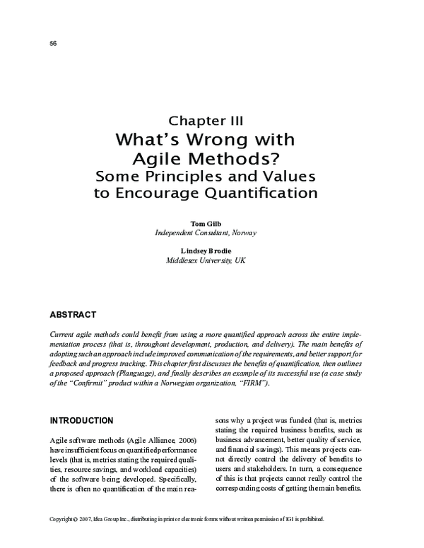 (PDF) What's Wrong with Agile Methods? Some Principles and Values to ...