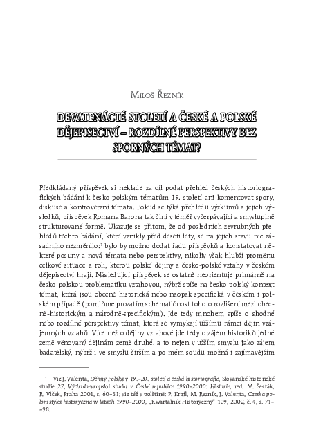 (PDF) Devatenácté Století a České a Polské Dějepisectví – Rozdílné ...