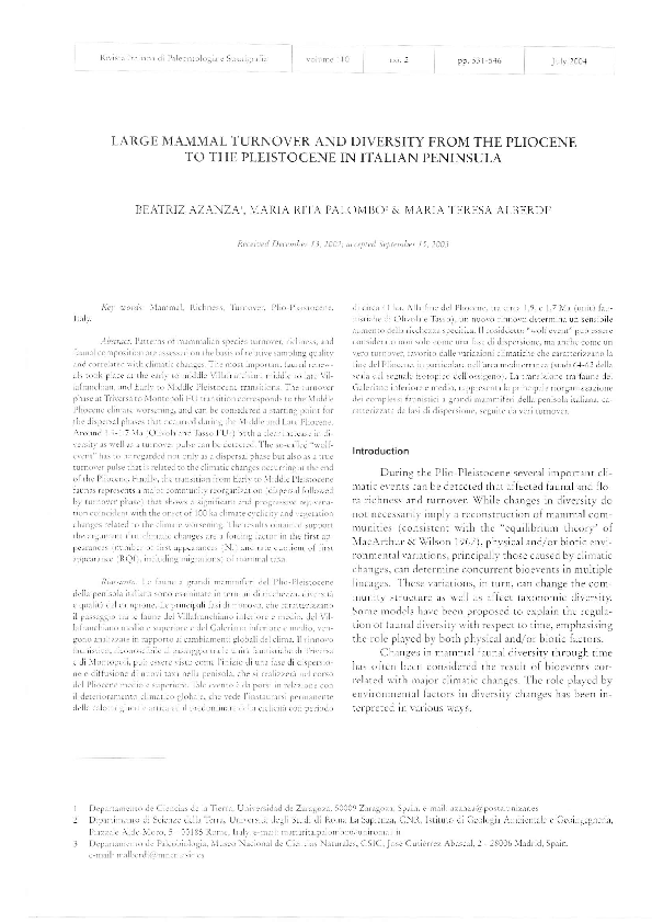 (PDF) Large Mammal Turnover and Diversity from the Pliocene to the ...