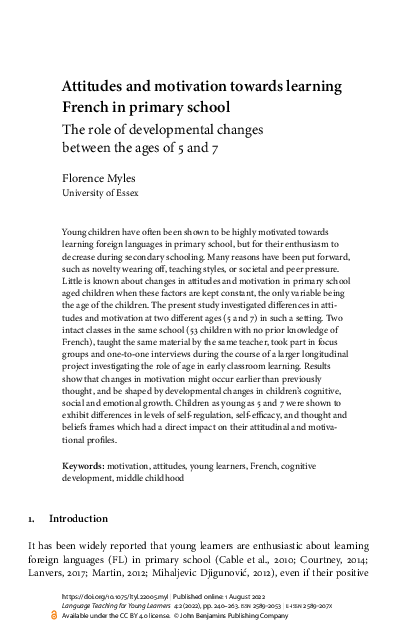 (PDF) Attitudes and motivation towards learning French in primary school