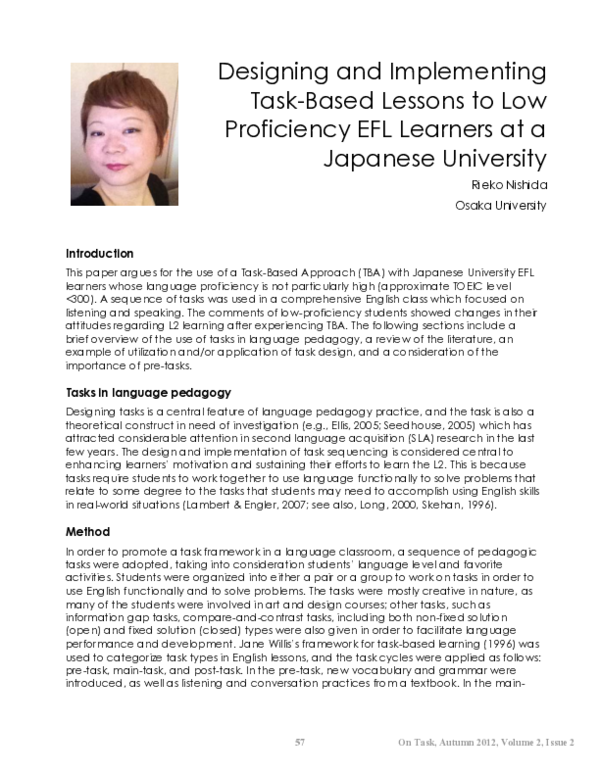 (PDF) Designing and Implementing Task-Based Lessons to Low Proficiency ...