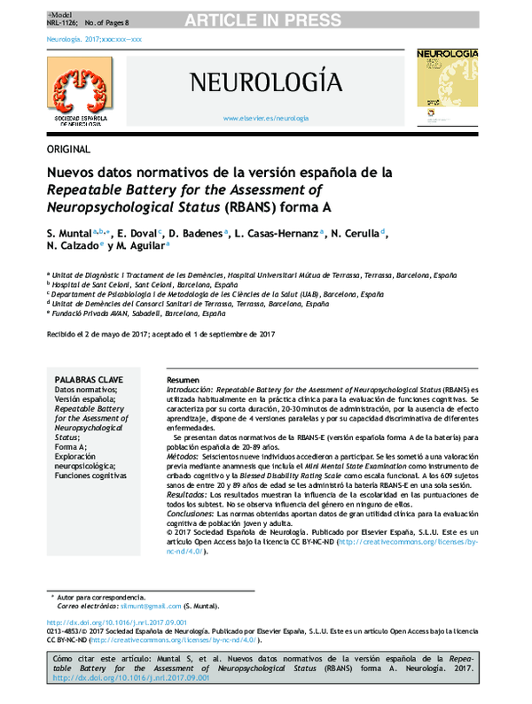 (PDF) Nuevos datos normativos de la versión española de la Repeatable ...