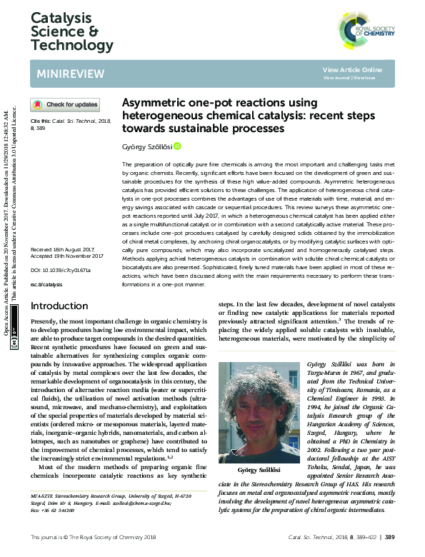 (PDF) Asymmetric one-pot reactions using heterogeneous chemical ...