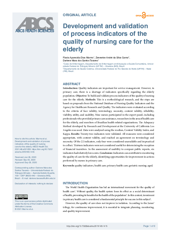 (PDF) Development and validation of process indicators of the quality ...