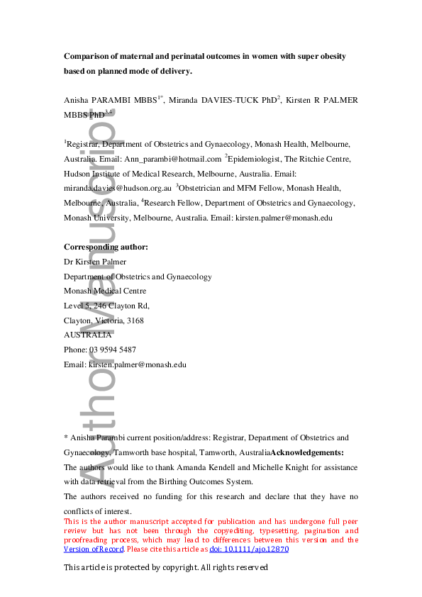 (PDF) Comparison of maternal and perinatal outcomes in women with super ...