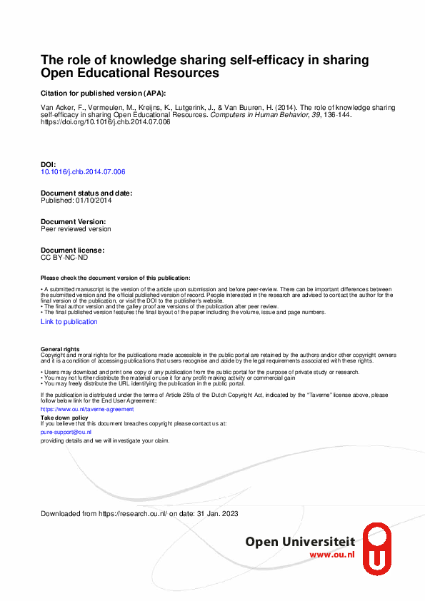 (PDF) The role of knowledge sharing self-efficacy in sharing Open ...