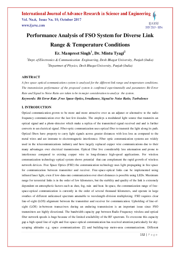 (PDF) Performance Analysis of FSO System for Diverse Link Range ...