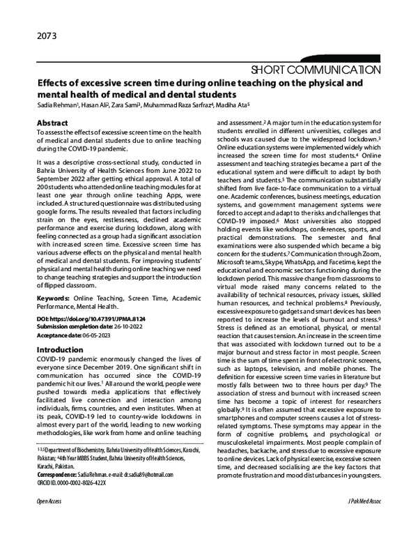 (PDF) Effects of excessive screen time during online teaching on the ...