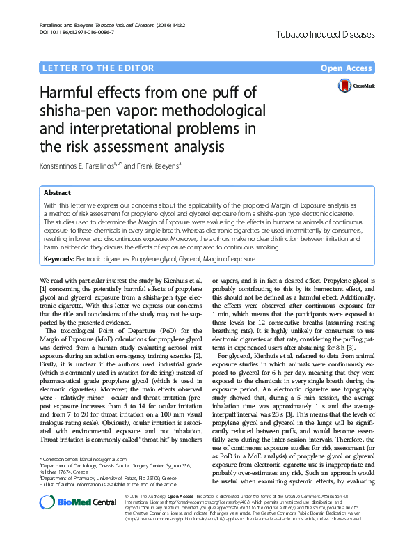 (PDF) Harmful effects from one puff of shisha-pen vapor: methodological ...