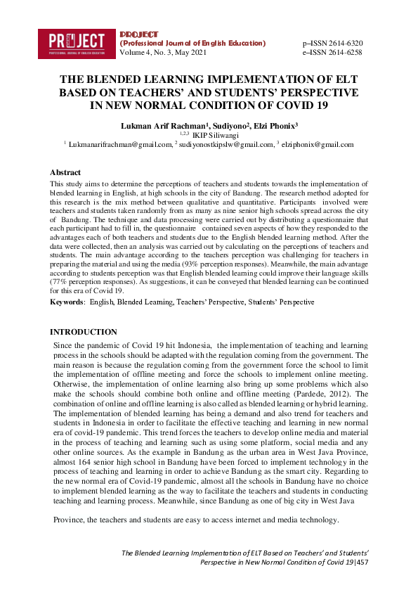 (PDF) The Blended Learning Implementation of Elt Based on Teachers and ...