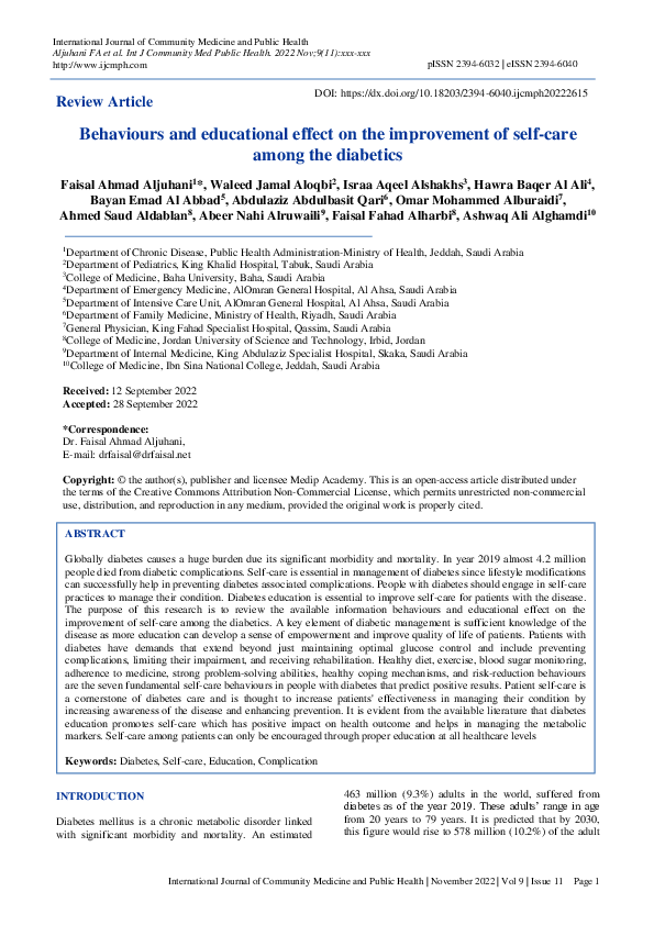 (PDF) Behaviours and educational effect on the improvement of self-care ...