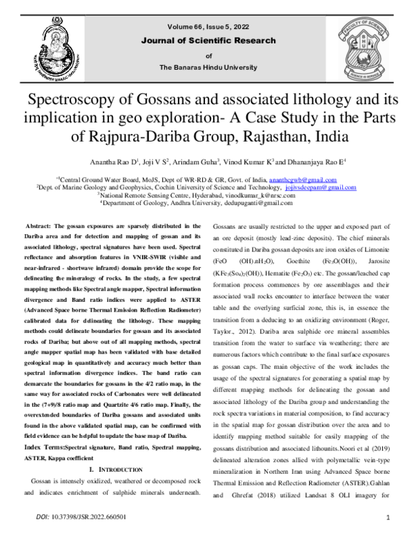 (PDF) Spectroscopy of Gossans and associated lithology and its implication in geo exploration A