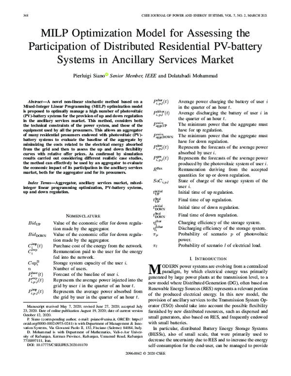 (PDF) A MILP optimization model for assessing the participation of ...