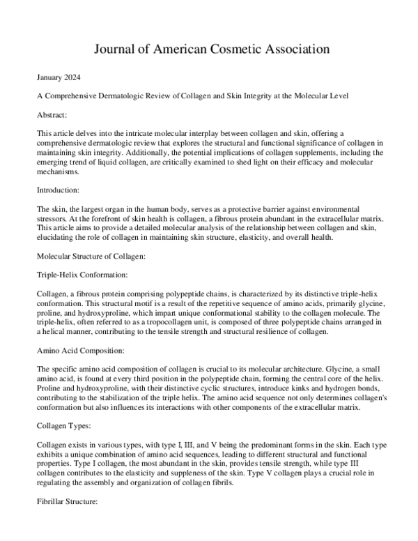 (PDF) A Comprehensive Dermatologic Review of Collagen and Skin ...