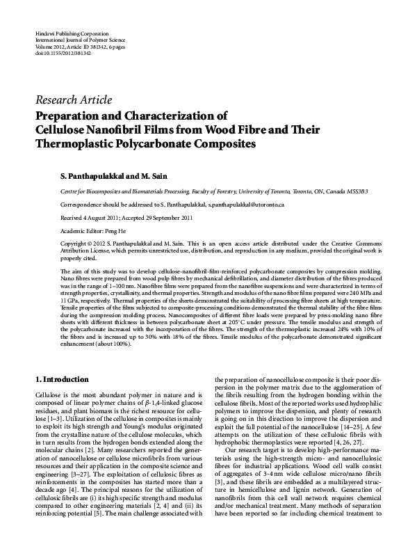 (PDF) Preparation and Characterization of Cellulose Nanofibril Films ...