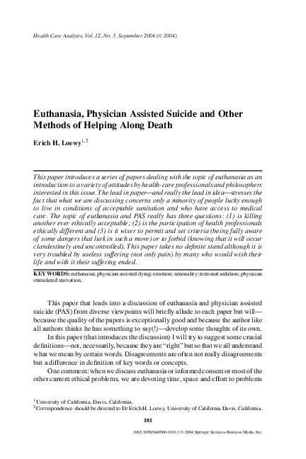 (PDF) Euthanasia, Physician Assisted Suicide and Other Methods of ...
