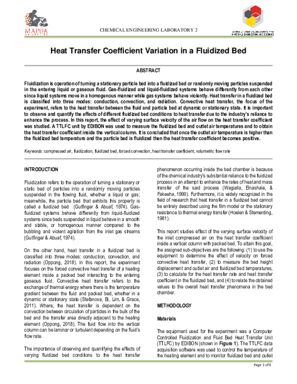 (PDF) Heat Transfer Coefficient Variation in a Fluidized Bed