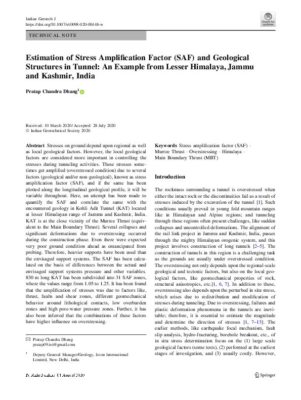 (PDF) Estimation of Stress Amplification Factor (SAF) and Geological ...
