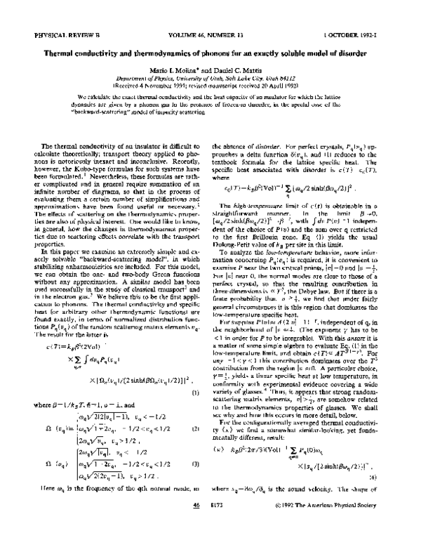 (PDF) Thermal conductivity and thermodynamics of phonons for an exactly ...