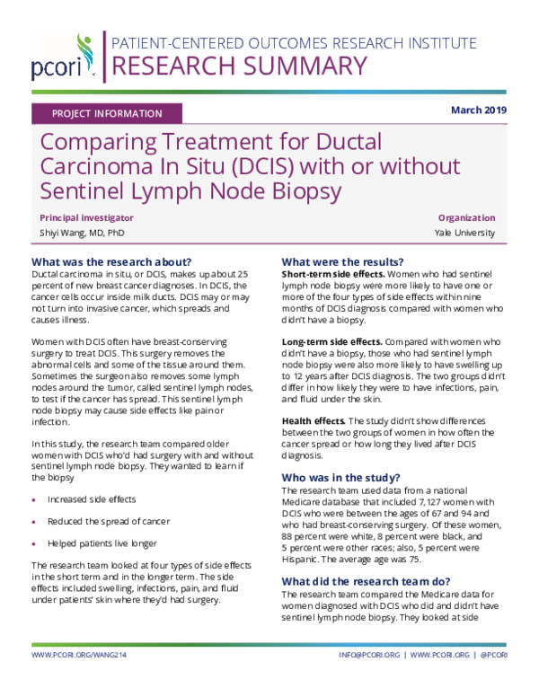(PDF) Comparing Treatment for Ductal Carcinoma In Situ (DCIS) With or ...