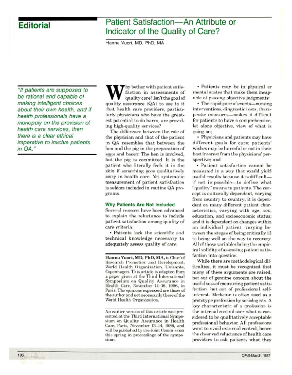 (PDF) Patient Satisfaction—An Attribute or Indicator of the Quality of ...