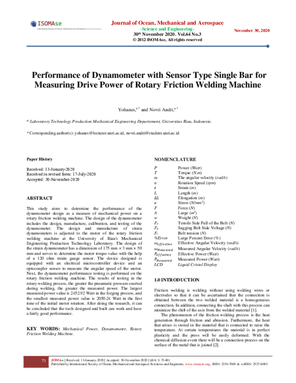 (PDF) Performance of Dynamometer with Sensor Type Single Bar for ...