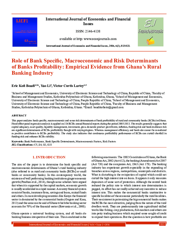 (PDF) Role of Bank Specific, Macroeconomic and Risk Determinants of ...