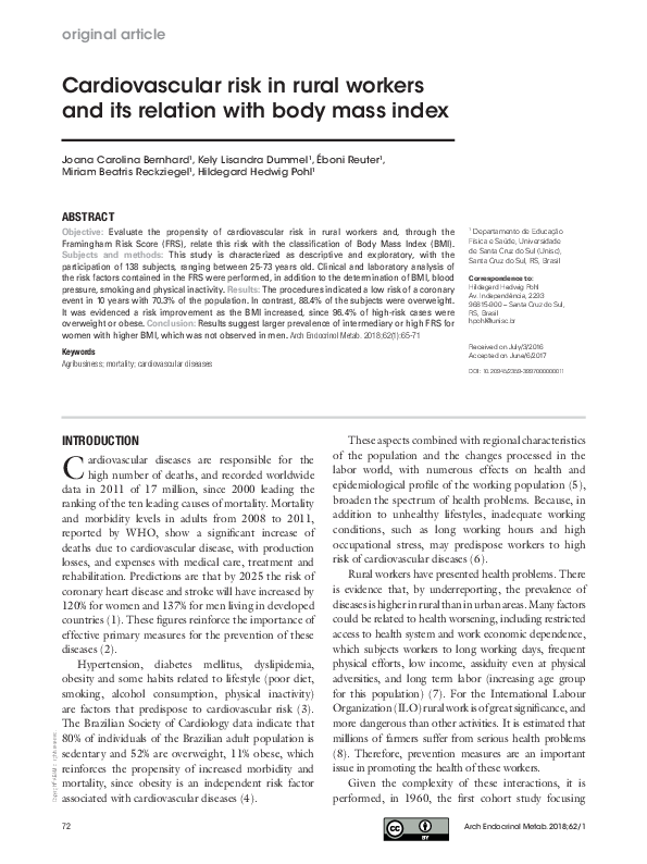 (PDF) Cardiovascular risk in rural workers and its relation with body ...