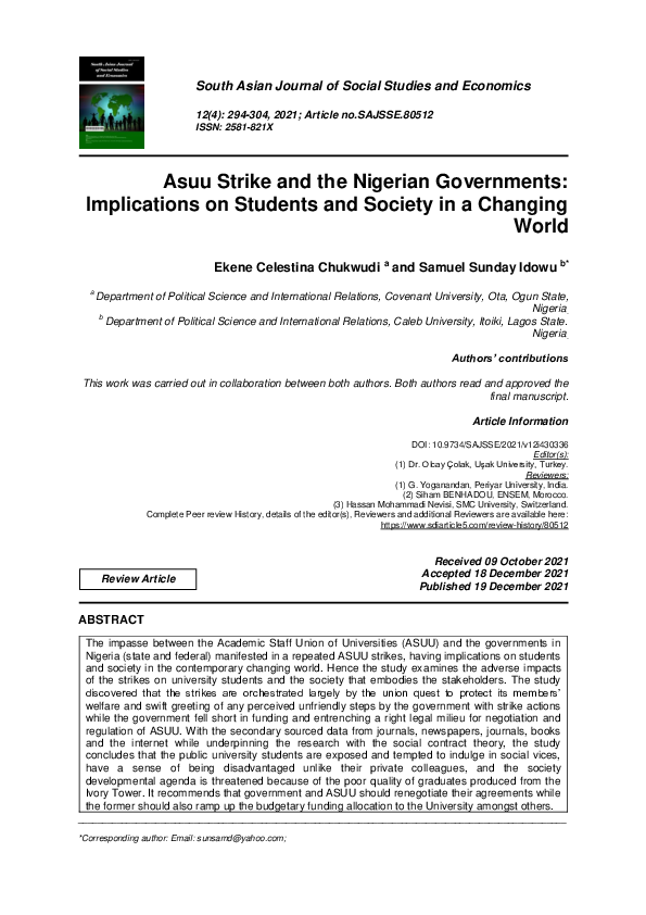 (PDF) Asuu Strike and the Nigerian Governments: Implications on ...