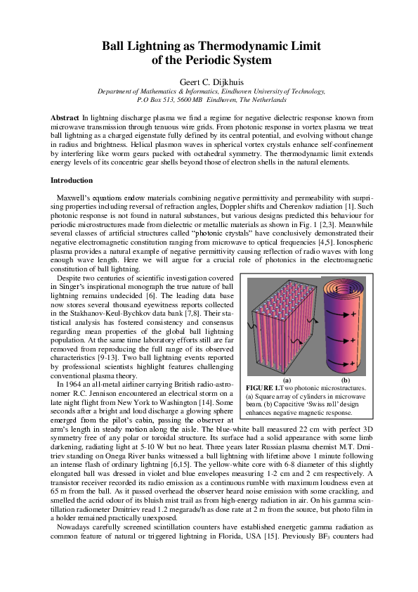 (PDF) Ball Lightning as Thermodynamic Limit of the Periodic System