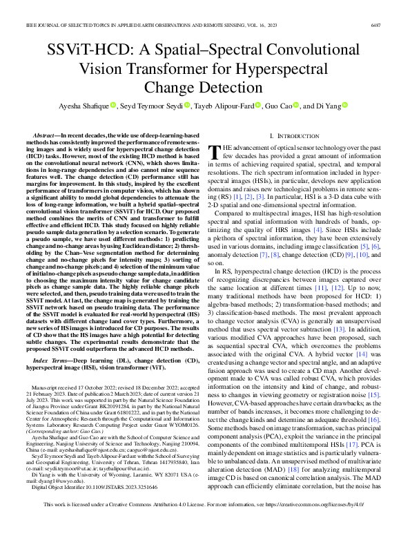 (PDF) SSViT-HCD: A Spatial–Spectral Convolutional Vision Transformer ...