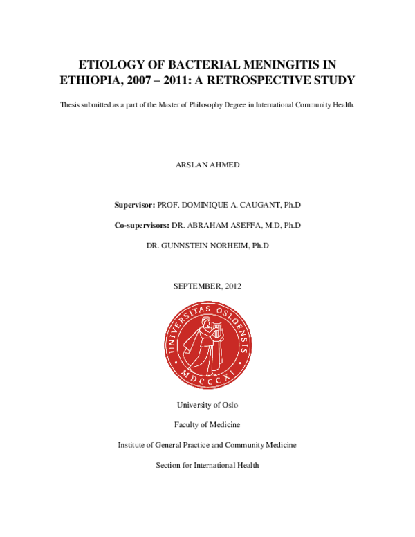 (PDF) Etiology of Bacterial Meningitis in Ethioia, 2007 - 2011 : A ...